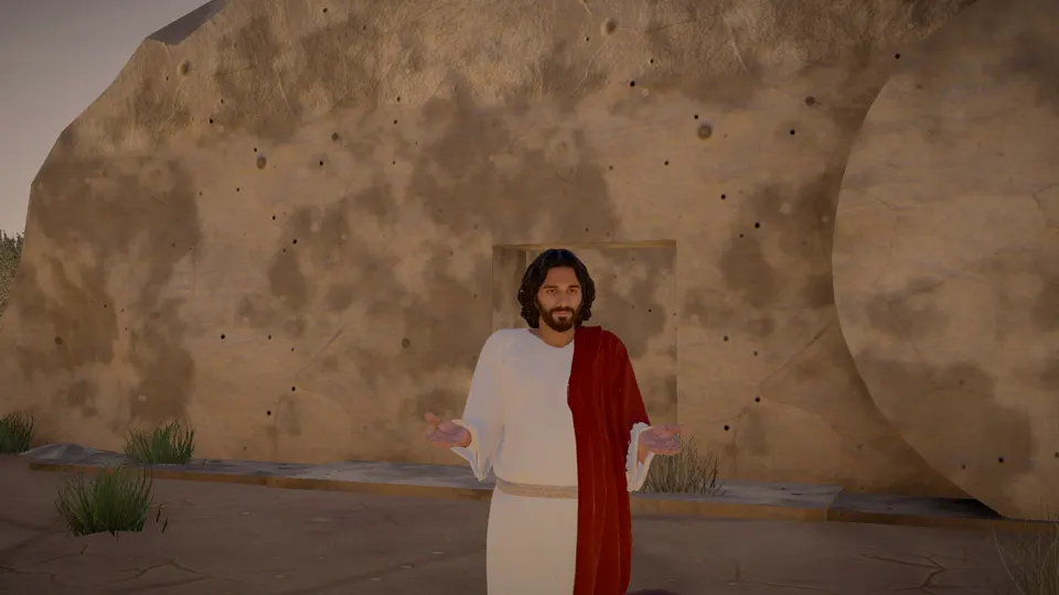 The risen Jesus outside the empty tomb